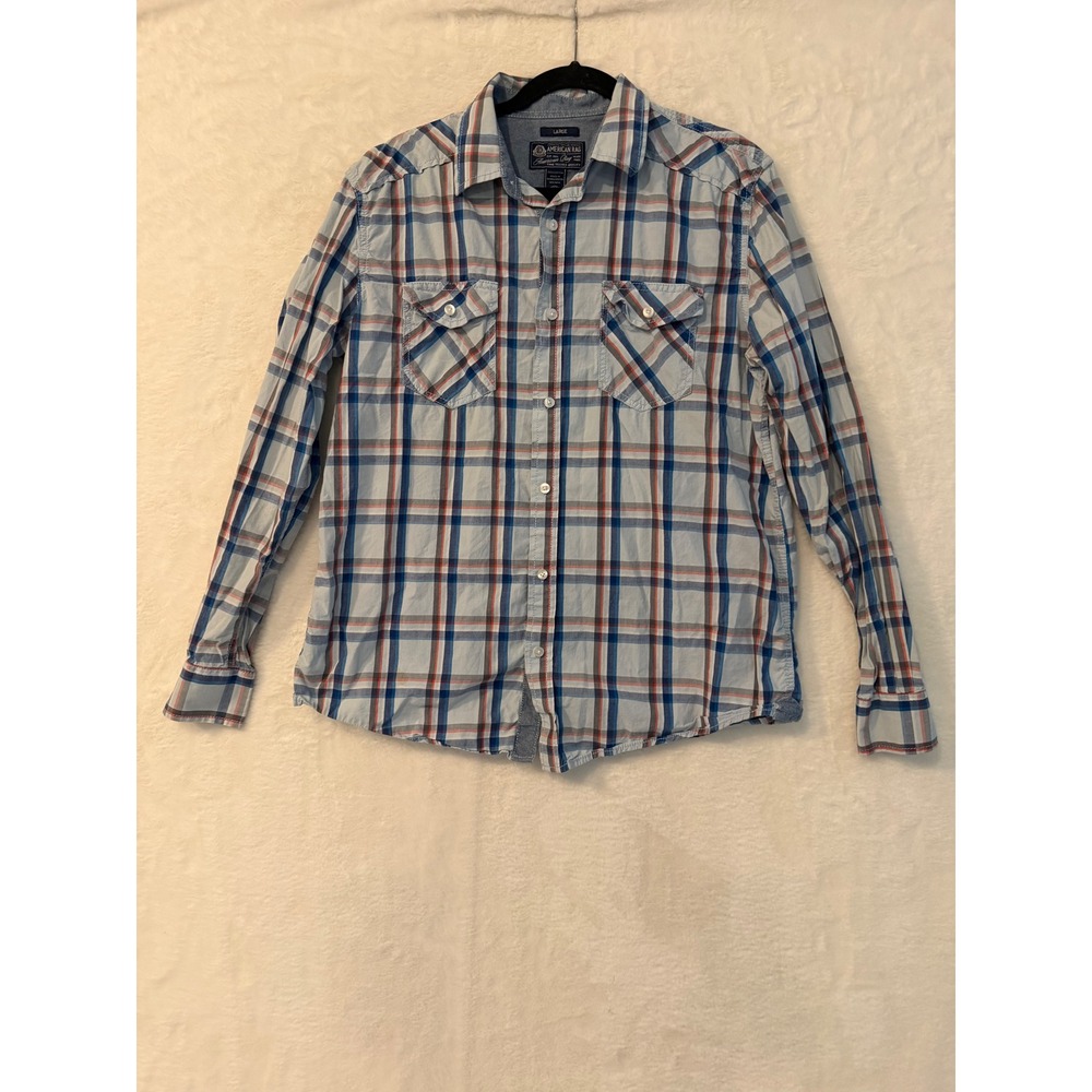 American Rag CIE Mens Large Plaid Button Down Shirt Long Sleeve Cotton
